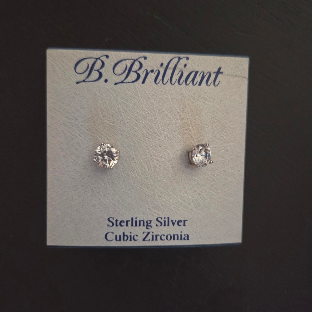 B. Brilliant Sterling Silver Cubic Zirconia Solitaire‎ Stud Earrings PZE2763 NEW